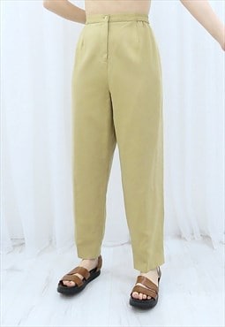90s Vintage Beige Yellow High Waisted Trousers (Size XL)