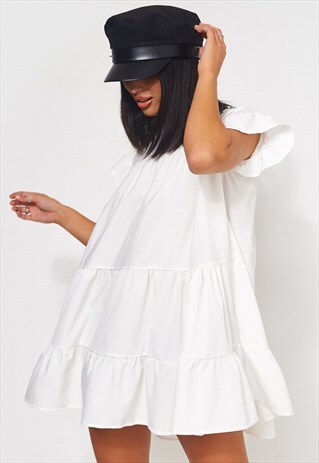 LUCA PETITE WHITE FRILL SMOCK DRESS