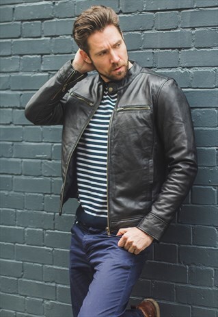 PREMIUM SOFT LEATHER BIKER JACKET IN BLACK