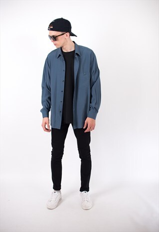 VINTAGE 90S GREYISH BLUE MINIMALIST LONG SLEEVE SHIRT