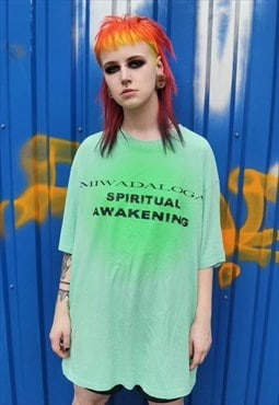 Graffiti tee paint splatter slogan bright Y2k t-shirt green