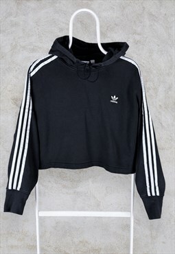 Adidas Originals Black Cropped Hoodie Striped Oversized Wome
