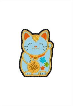 Embroidered ManekiNeko Good Luck Cat iron on patch 