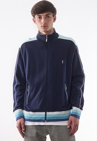 VINTAGE YVES SAINT LAURENT FULL ZIP SWEATER 90S BLUE