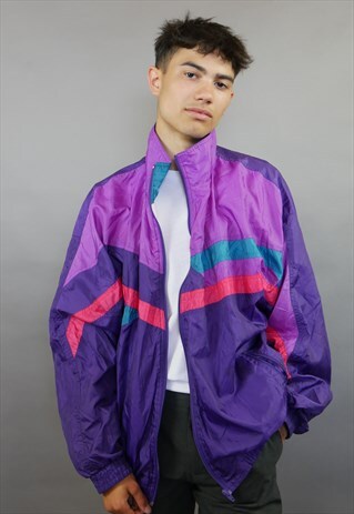 80'S PURPLE FESTIVAL STRIPED SHELL SUIT JACKET