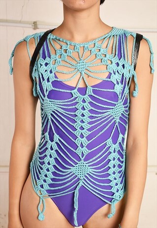 80'S RETRO HANDKNITTED FESTIVAL TOP IN CROCHET