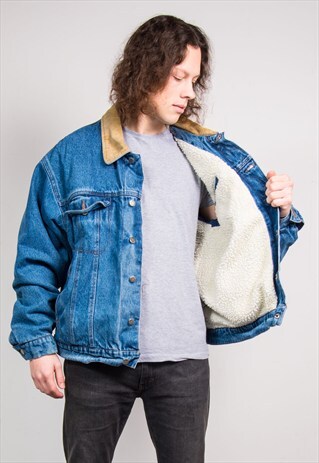 90'S VINTAGE WRANGLER FAUX SHERLING LINED BLUE DENIM JACKET