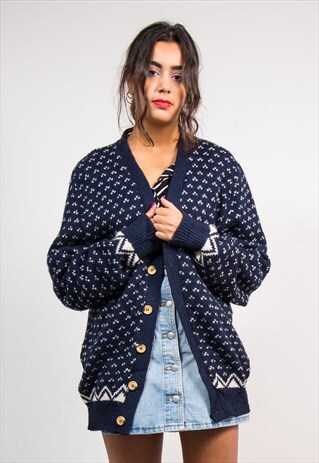 VINTAGE 90'S NAVY BLUE KNIT CARDIGAN