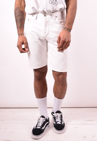 LEE MENS VINTAGE DENIM SHORTS W32 WHITE 90S