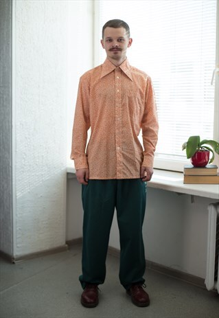 VINTAGE 70'S ORANGE FLORAL PRINT SHIRT