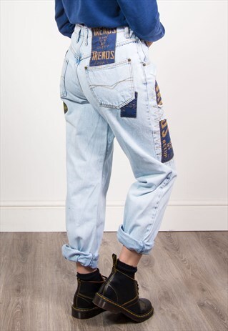 VINTAGE 90'S PATCHWORK LIGHT BLUE MOM JEANS