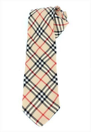 VINTAGE BURBERRY WOOL CHECK PRINT BEIGE TIE