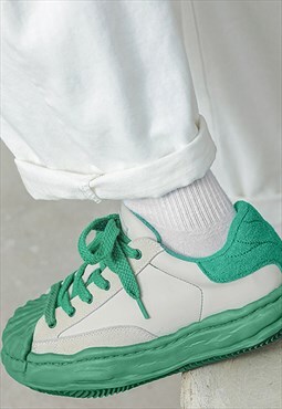 Melted sneakers retro classic platform trainers in green