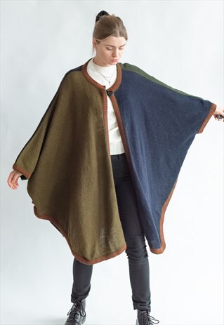 VINTAGE 70S BOHO MAXI WOOL CAPE