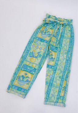 Handmade Reworked Pastel Fruit High Waist Tapered Trousers