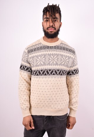 MENS VINTAGE JUMPER SWEATER LARGE BEIGE 90'S