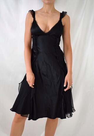 BEAUTIFUL KAREN MILLEN 00S SATIN MIDI WITH CHIFFON FRILLS