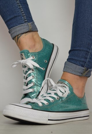 VINTAGE 90S CONVERSE GREEN SPARKLY PATENT OX SHOES RETRO