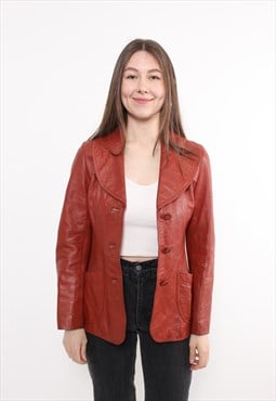 90s brown leather blazer, vintage woman motorcycle jacket