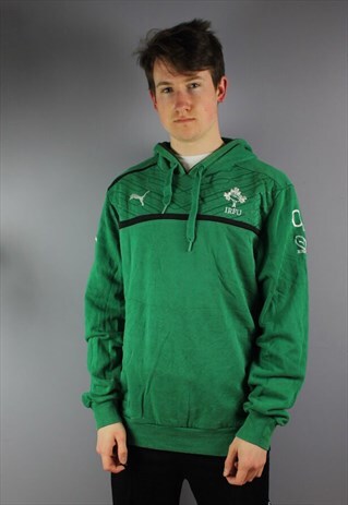 VINTAGE PUMA IRISH RUGBY HOODIE IN GREEN WITH EMBROIDERY