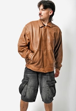 80's collar leather jacket men's brown 90s grunge vintage 