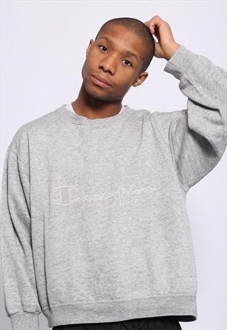 VINTAGE CHAMPION BIG LOGO SPELL OUT SWEATSHIRT GREY