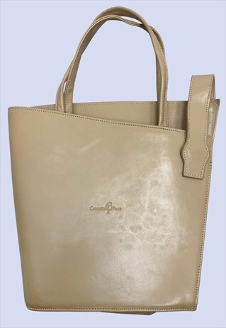 VINTAGE CREAM BEIGE LEATHER GRAB BAG