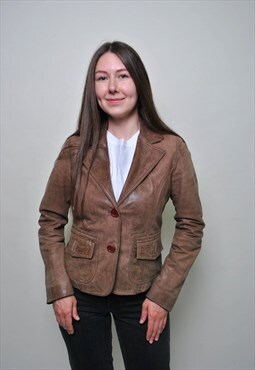 Women leather jacket, vintage grunge leather blazer