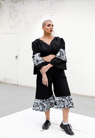FRILL WRAP TOP- PITCH BLACK
