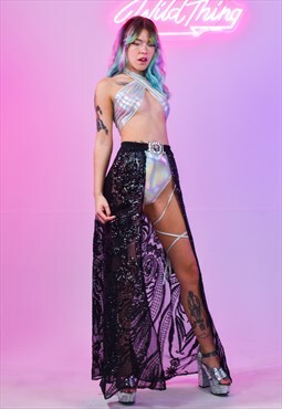 Sequin Maxi Sequin Skirt Festival Ibiza Black
