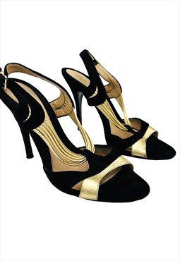 Fendi Heels Strappy Sandals Black Gold Vintage UK 4 