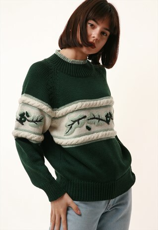 90S VINTAGE WINTER PATTERN ORNAMENT COZY JUMPER SWEATER 1193