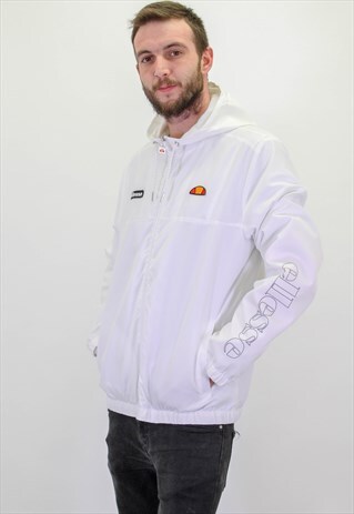VINTAGE ELLESSE LOGO FESTIVAL JACKET IN WHITE LARGE