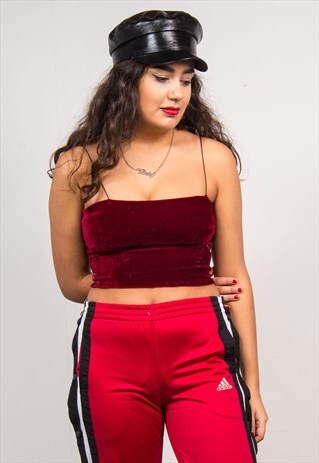 VINTAGE 90'S BURGUNDY VELVET CROPPED BOOB TUBE VEST TOP