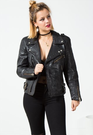 VINTAGE BIKER LEATHER JACKET S76