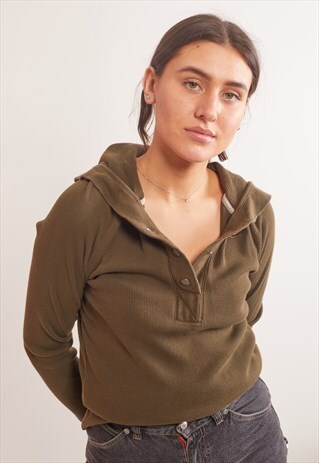 VINTAGE NIKE 1/4 BUTTON UP WAFFLE HOODIE GREEN