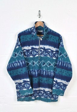 Vintage Sergio Tacchini Fleece 1/4 Zip Retro Pattern Blue L