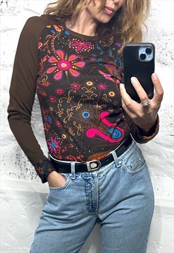 70s Tight Floral Top / Blouse - Small