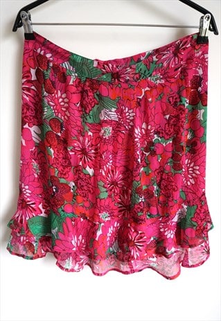 VINTAGE BRIGHT PINK SKIRTS MINI HIGH WAIST FRILL PENCIL SUN