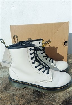 Dr Marten White Patent Leather Lace Up Boots UK3