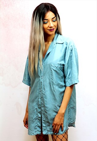 1990S VINTAGE PASTEL GREEN PURE SILK OVERSIZED SHIRT
