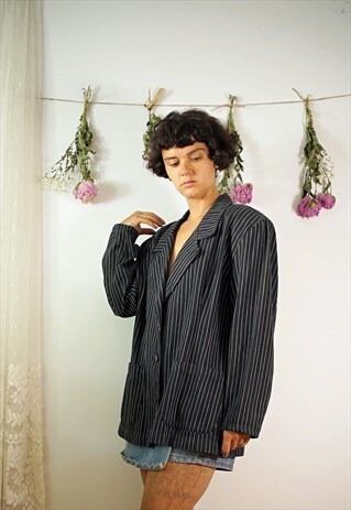 VINTAGE COBRA OVERSIZED COTTON STRIPE BLAZER 80'S