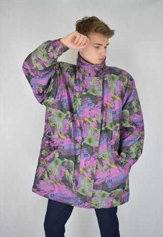 VINTAGE MULTICOLOUR GRAPHIC RAVE PUFFER JACKET