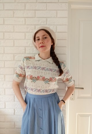 'PATRICK' 60S VINTAGE PREPPY FLORAL CROCHET SUMMER TOP