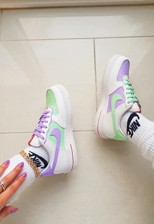 NIKE GREEN LILAC CUSTOM AIR FORCE 1 JUNIORS SIZES