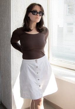 Vintage 80's White Mini A Line Cotton Skirt