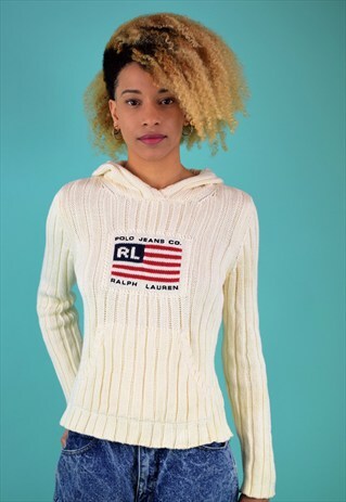 VINTAGE 90'S RALPH LAUREN KNITTED HOODIE