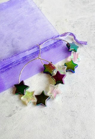 RAINBOW IRIDESCENT CANDY STAR HOOP EARRINGS