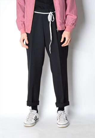VINTAGE 90S BLACK MINIMALIST WOOL BLEND PANTS