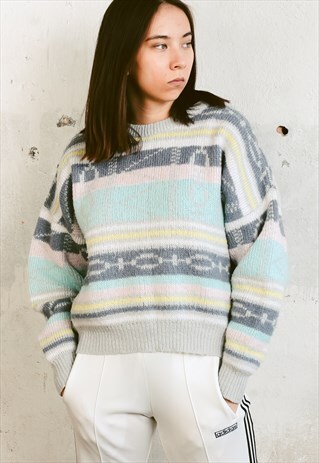 VINTAGE 80S PATTERNED PASTEL SWEATER